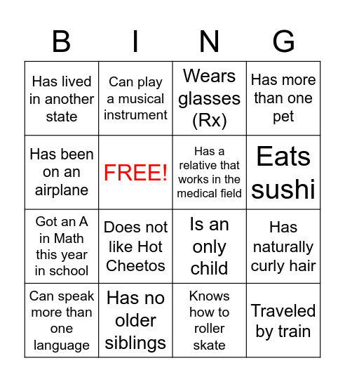 Get to Know You! Bingo Card