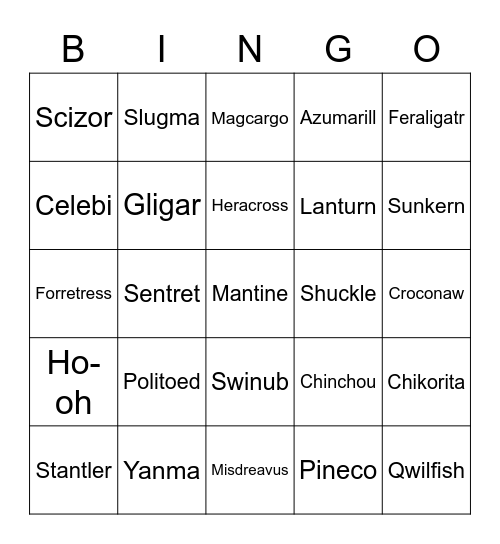 Pokemon Gen 2 (Bready) Round 1 Bingo Card