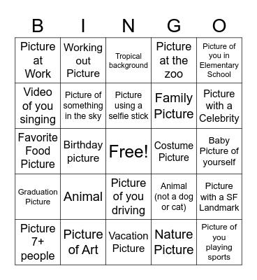 Photo Scavenger Hunt Bingo Card