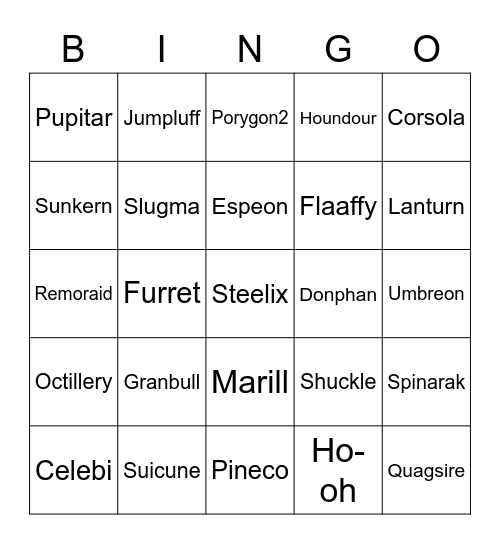 Pokemon gen 2 (Lemmy) Round 1 Bingo Card