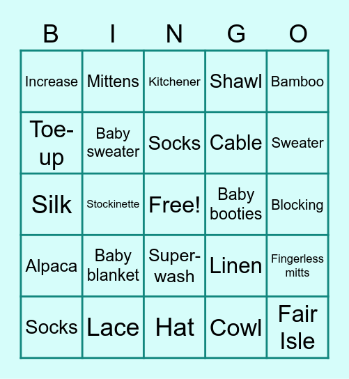 First Friday Knitting Bingo Card