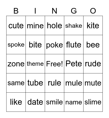Long Vowel Bingo Card