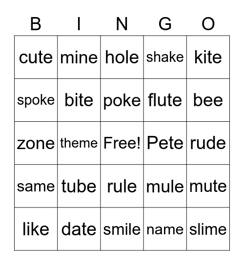 Long Vowel Bingo Card