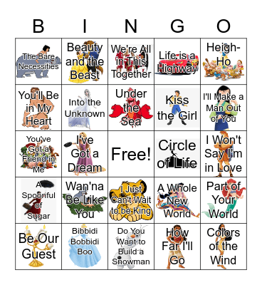 Disney Song Bingo Card