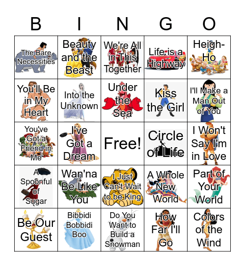 Disney Song Bingo Card