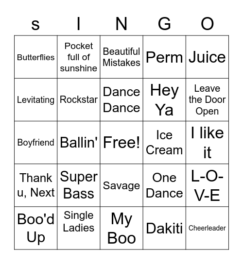 Music Bingo Card