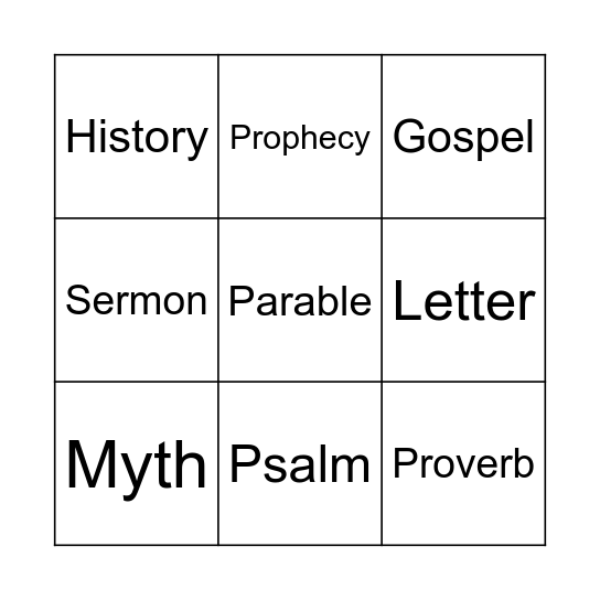 Literary Forms in the Bible Bingo Card