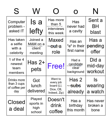 Swoon Bingo Card