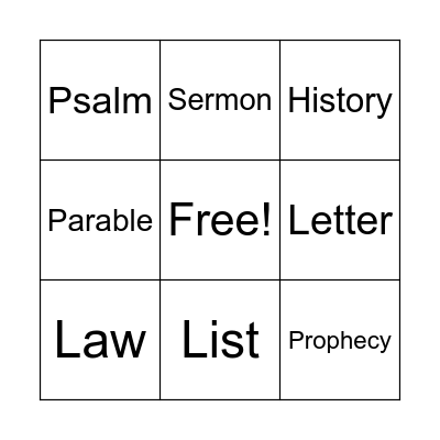 Bible Literary Forms Bingo Card