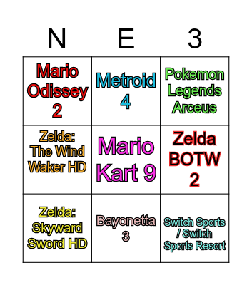 Nintendo E3 Bingo Card