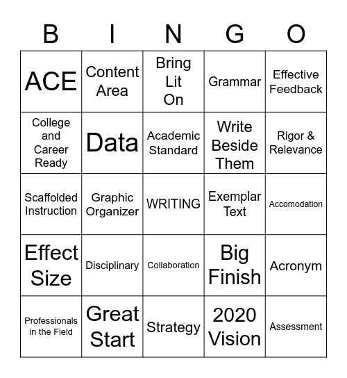 The Write Way Bingo Card