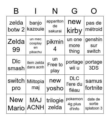 E3 Bingo Nintendo Bingo Card