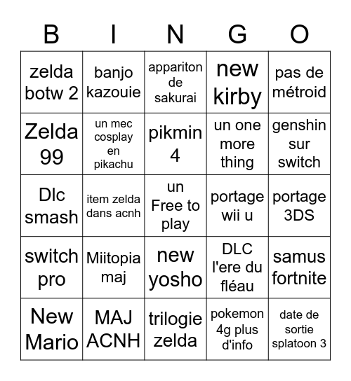 E3 Bingo Nintendo Bingo Card