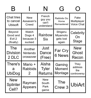 Ubisoft - E3 Bingo Card