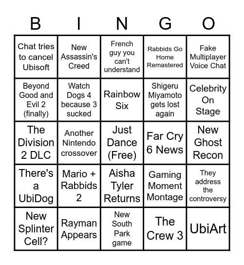 Ubisoft - E3 Bingo Card