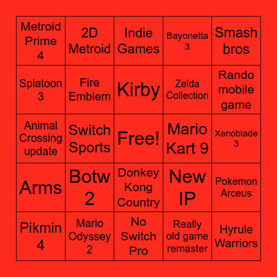 NINTENDO E3 Bingo Card