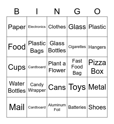 Community Cleanup Bingo Card