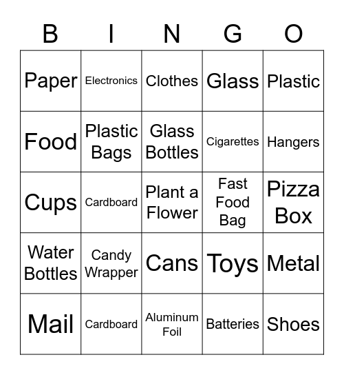 Community Cleanup Bingo Card