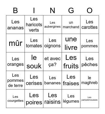 Au marché 6C Bingo Card