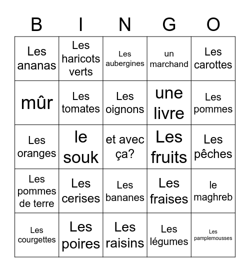 Au marché 6C Bingo Card