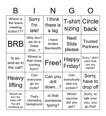 work work work work work! Bingo Card