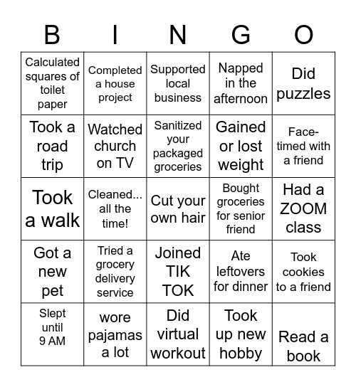 Covid-19 Bingo Card