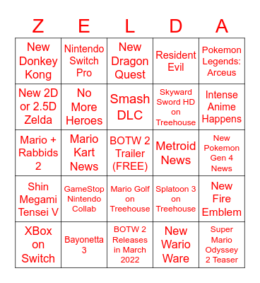 Nintendo E3 Bingo! Bingo Card