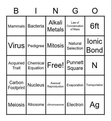 Science Review Bingo Card