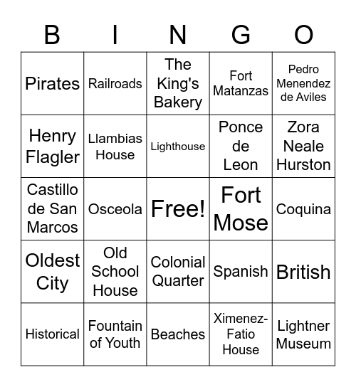 St. Augustine Bingo Card