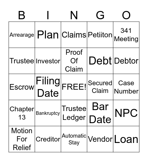 Bankruptcy Bingo Card