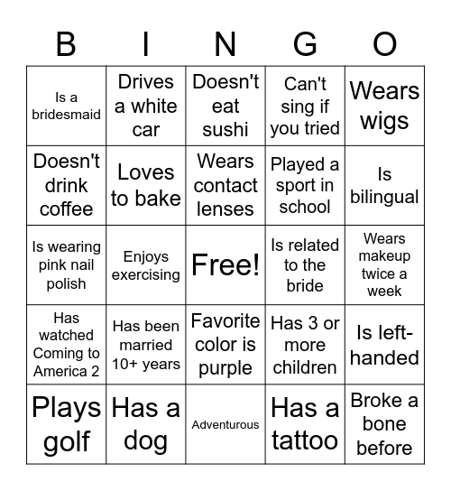 Find the Guest Bingo Card