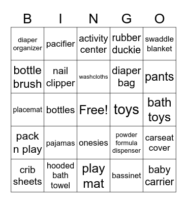 Baby Shower BINGO Card