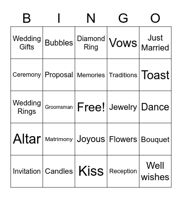 Bridal Shower Bingo Card