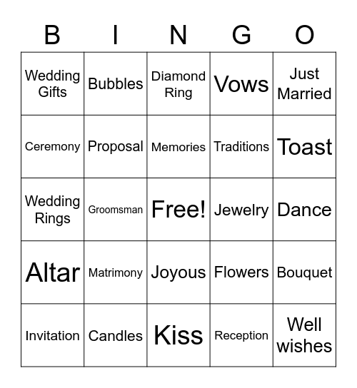 Bridal Shower Bingo Card