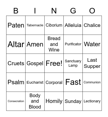 First Communion Bingo Card