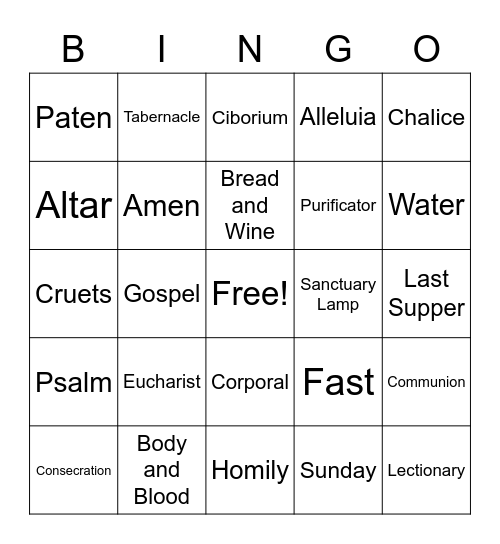 First Communion Bingo Card
