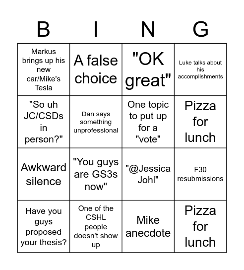 MSTP Annual Meeting Bingo Card