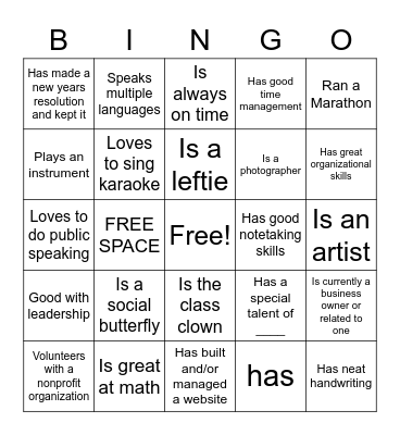 Untitled Bingo Card