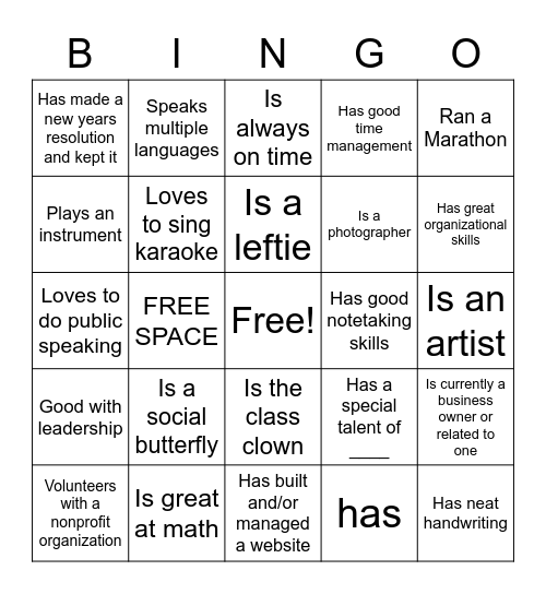 Untitled Bingo Card