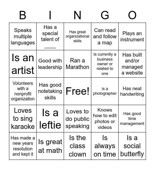 Untitled Bingo Card