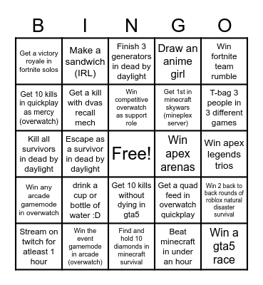 POGGERS XBOX Bingo Card