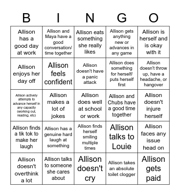 Allison Happy Times Bingo Card