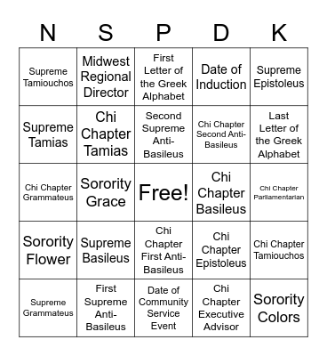 Krinon Bingo #4 Bingo Card