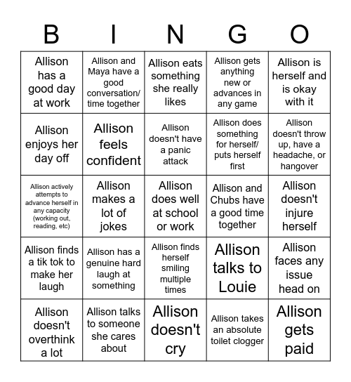 Allison Happy Times Bingo Card