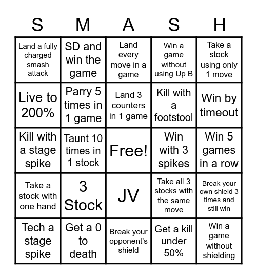 Smash Ultimate Bingo (1v1 Randoms) Bingo Card