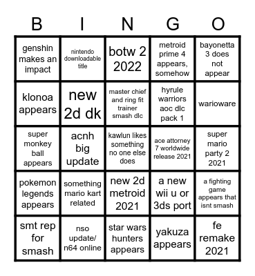 Untitled Bingo Card