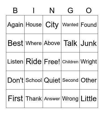 Level Two Bingo Card