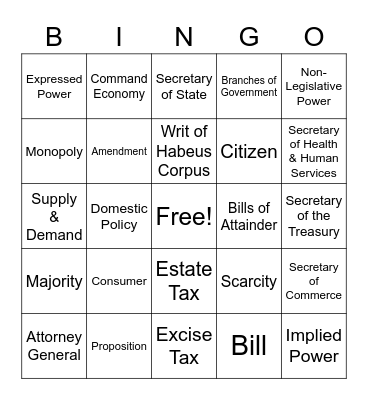 Civics Final Bingo Card