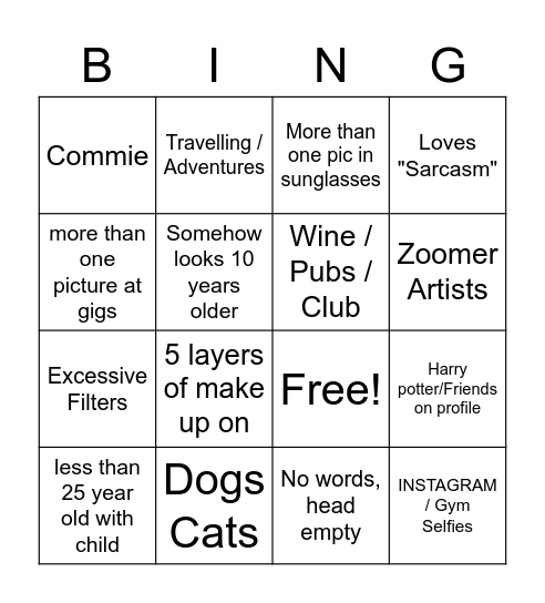Dating App Bingo Card
