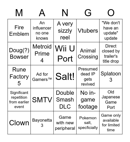 E3 2021, Directly To You Bingo Card